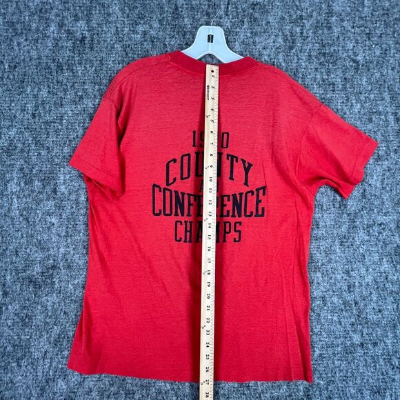 Vintage Single Stitch Shirt Mens M Red 90s Macoupin Track Field Running Champs - Picture 7 of 8